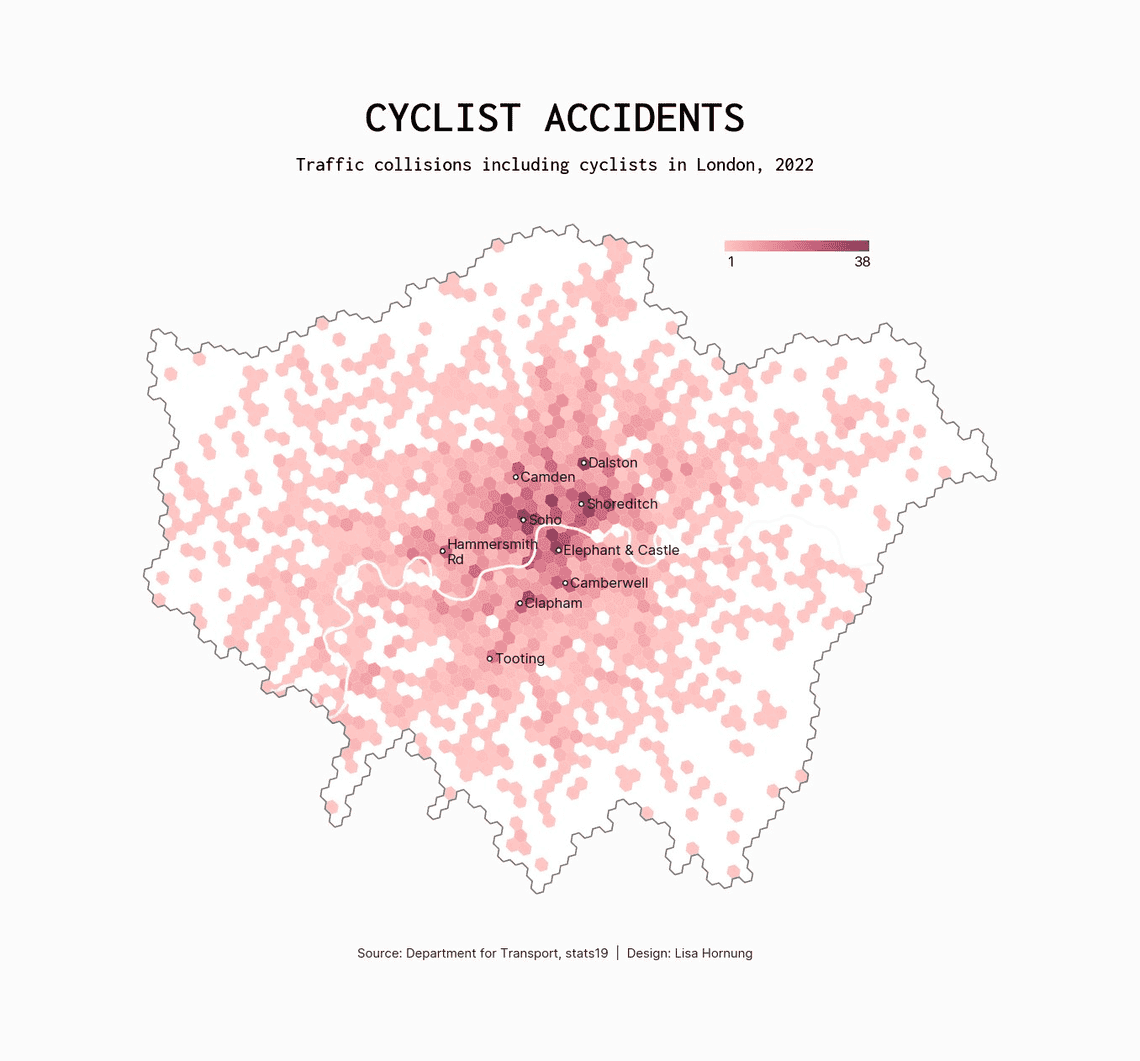 map traffic collisions with cyclists in London in 2022
